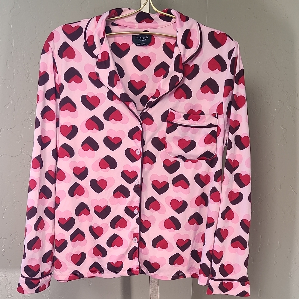 Kate Spade Pink and Red Heart Pattern PJ Top Small‎